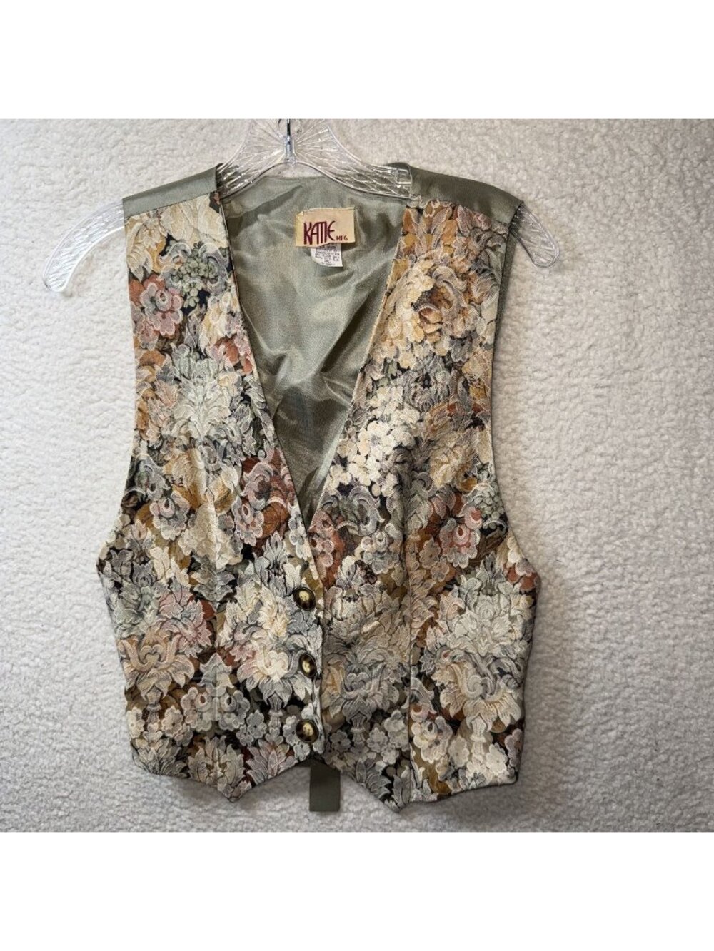 Vintage Katie MFG Floral Vest Satin Back Size 6 Small Cottage Core Granny